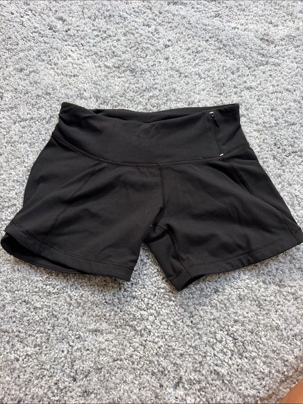 High-Rise Black Athletic Shorts with Side Zip Pocket